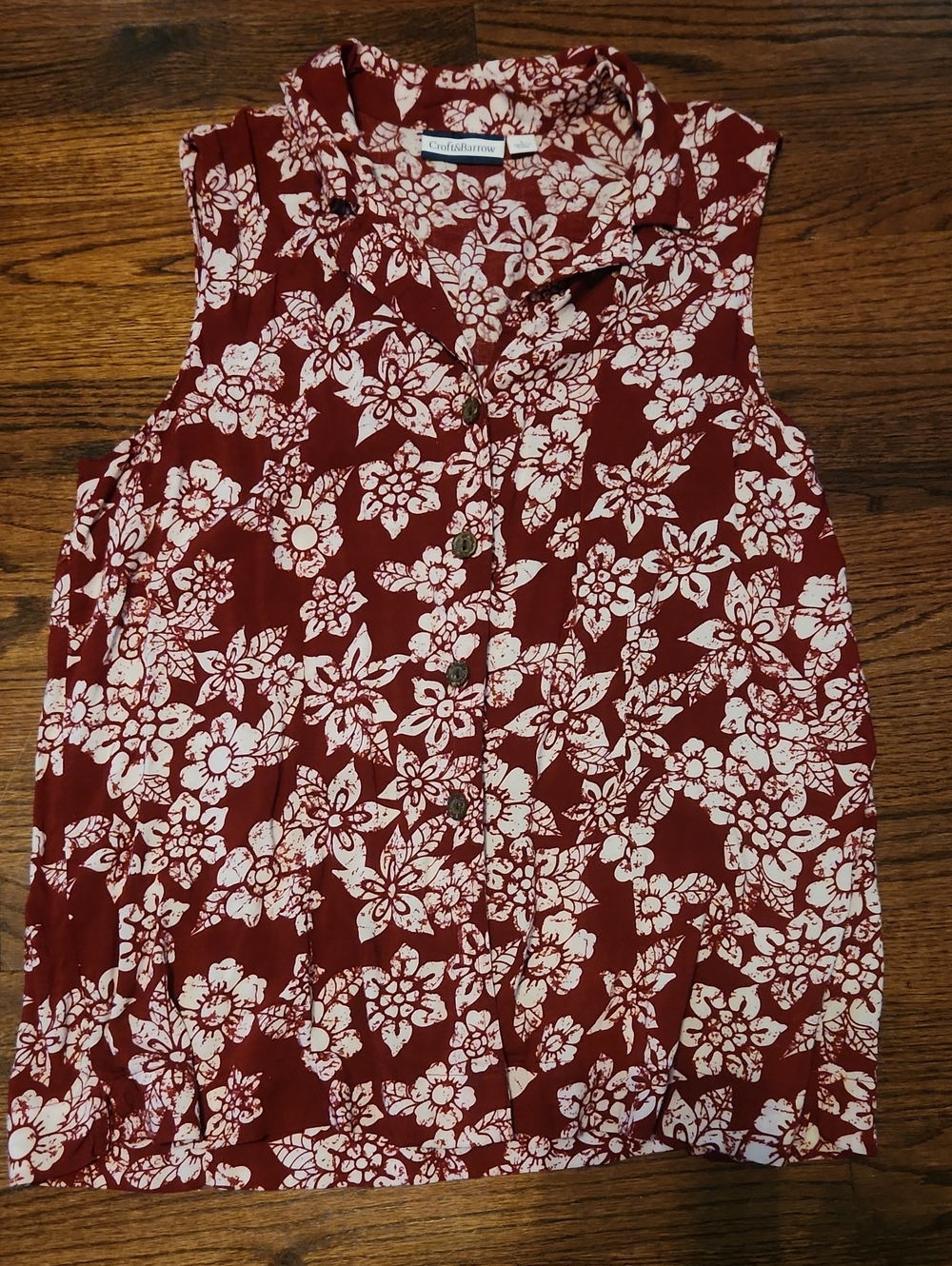 croft & barrow Sleeveless Floral Button-Up Top - Burgundy & Cream